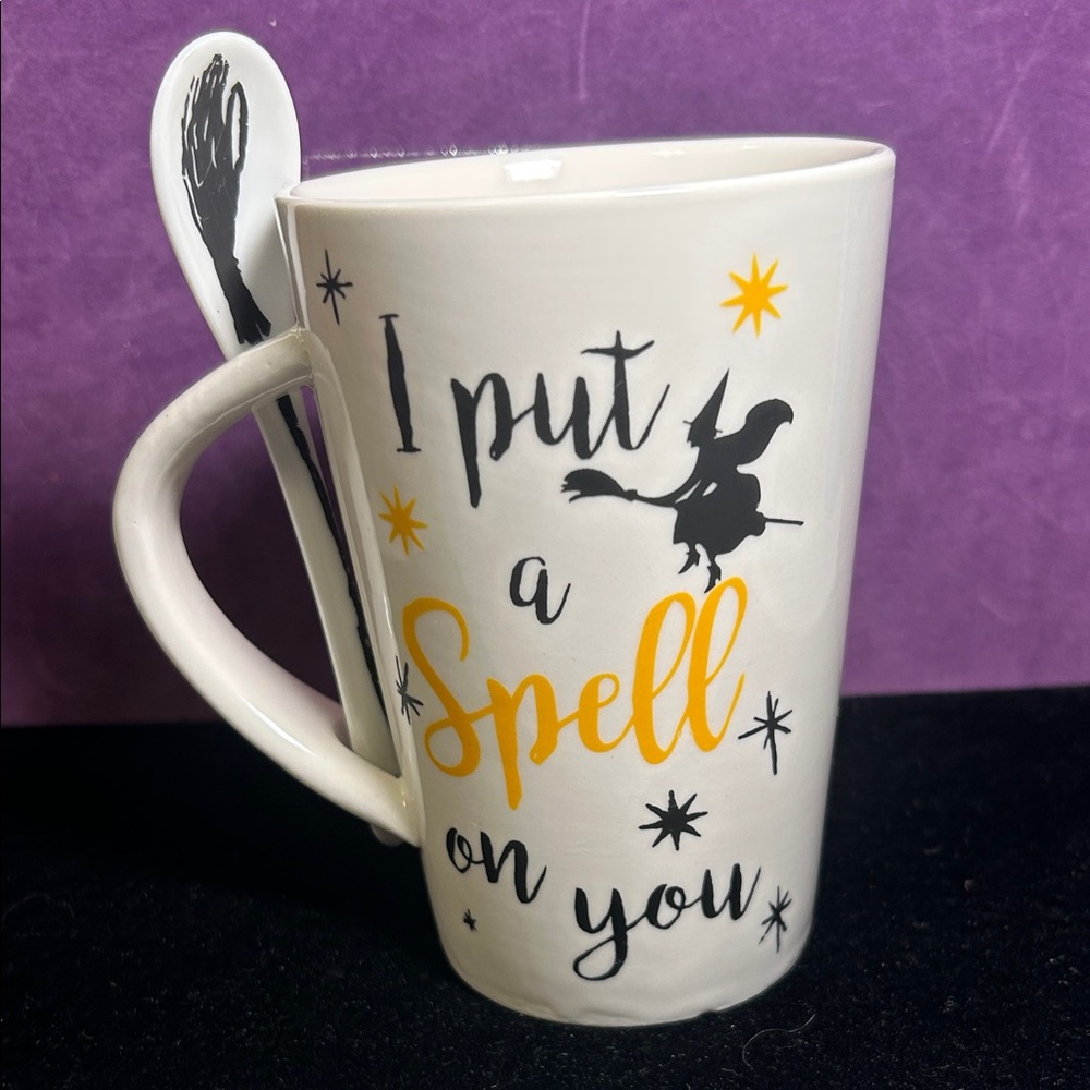 White 'I Put a Spell on You' Ceramic Mug with Spoon